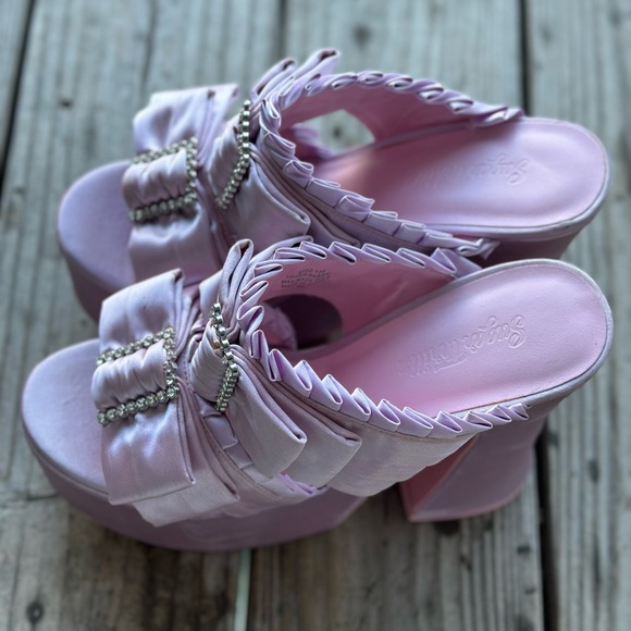 Dolls Kill Pink Satin Platform Shoes - Picture 2 of 5